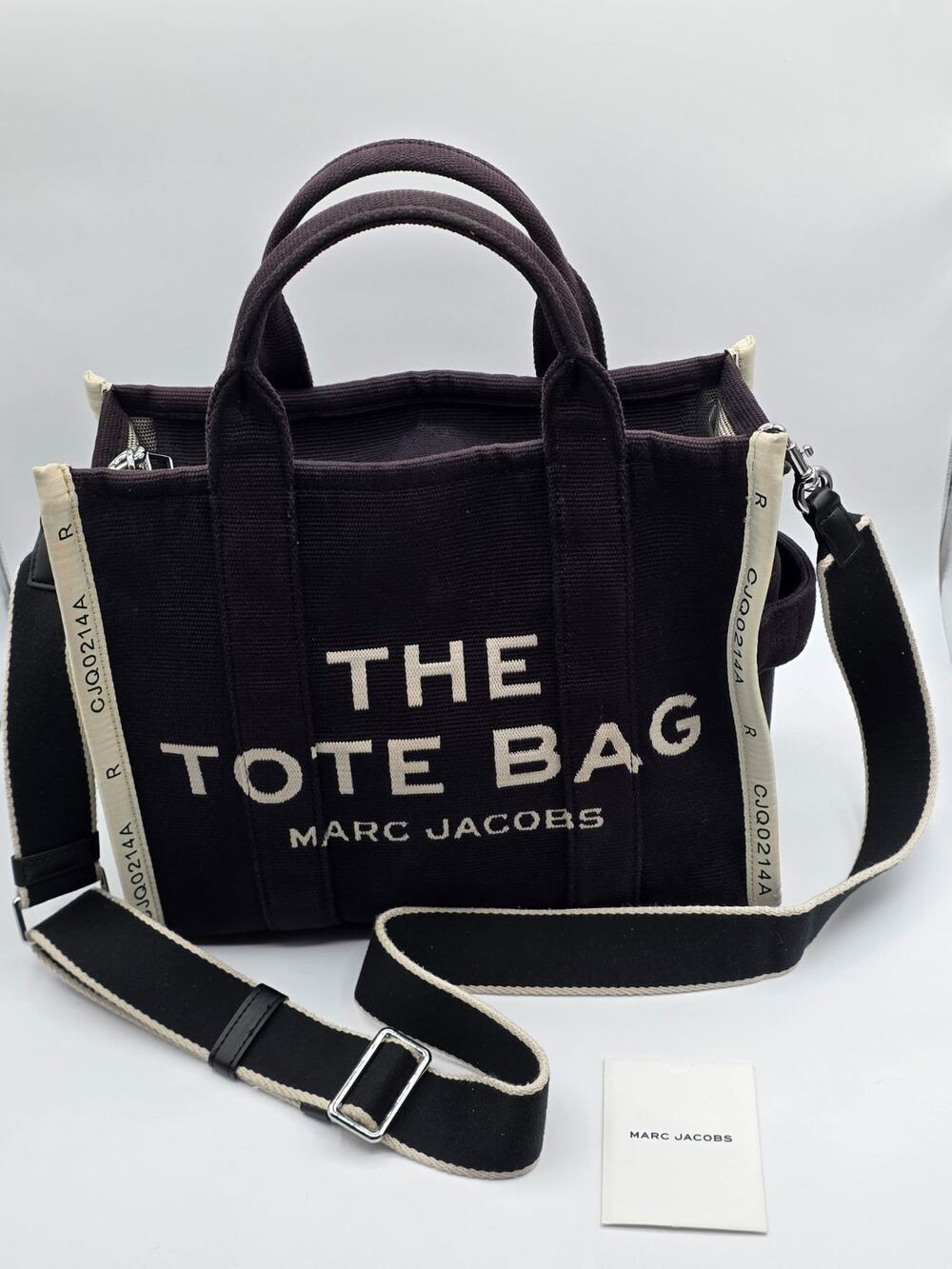 Marc Jacobs The Tote Bag - Small Black Canvas w/ Cream Trim w/ Adjustable Strap
